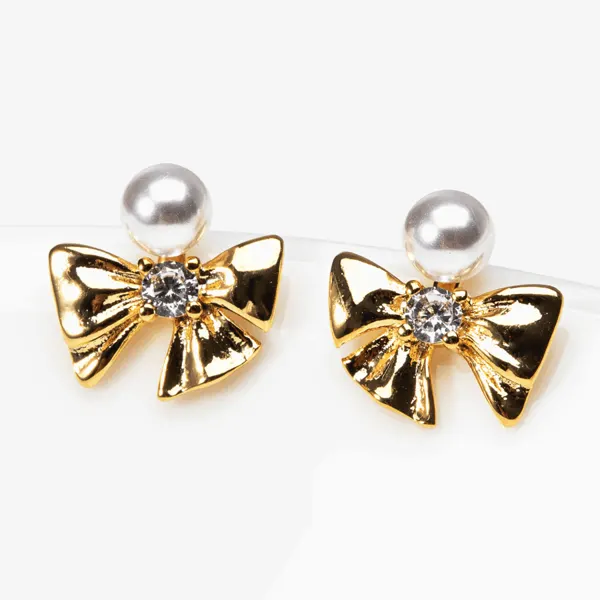 Asymmetric Pearl Bow Earrings