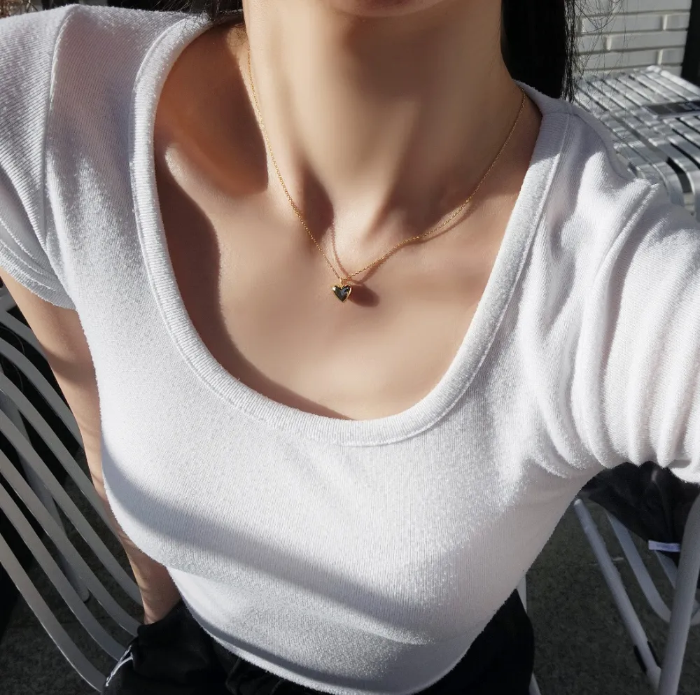 Two-Tone Puffy Heart Necklace detail 2