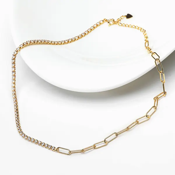 Crystal & Oval Link Necklace