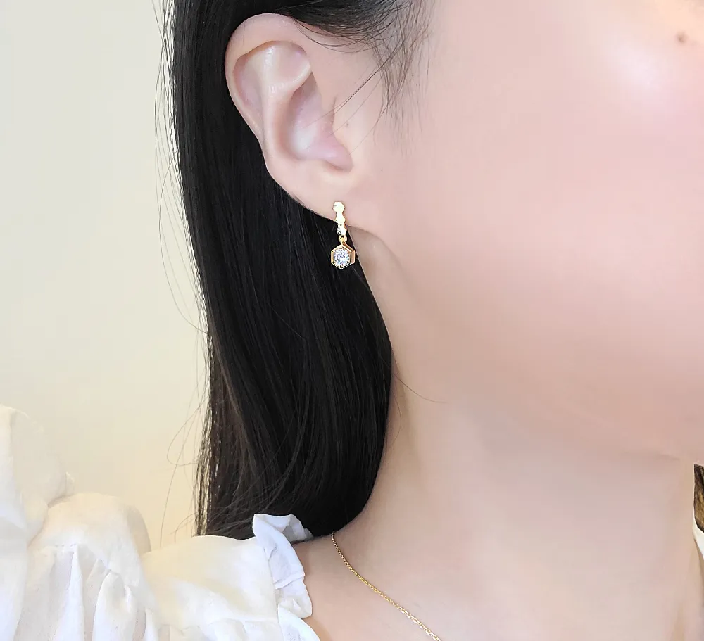 Hexagon Crystal Charm Earrings detail 3
