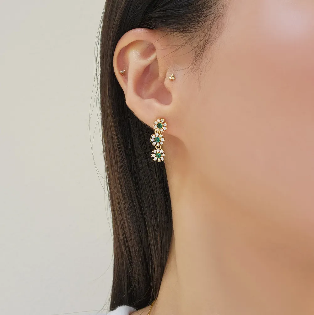 Three Flowers Crystal Earrings detail 3