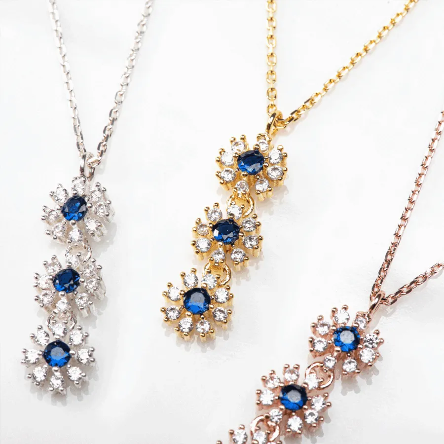 Three Flowers Crystal Necklace — view 1
