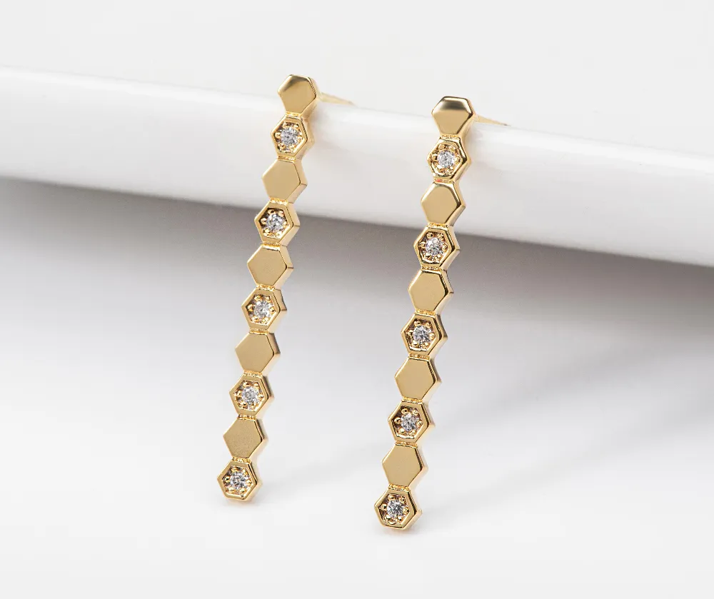 Hexagon Crystal Bar Earrings detail 4