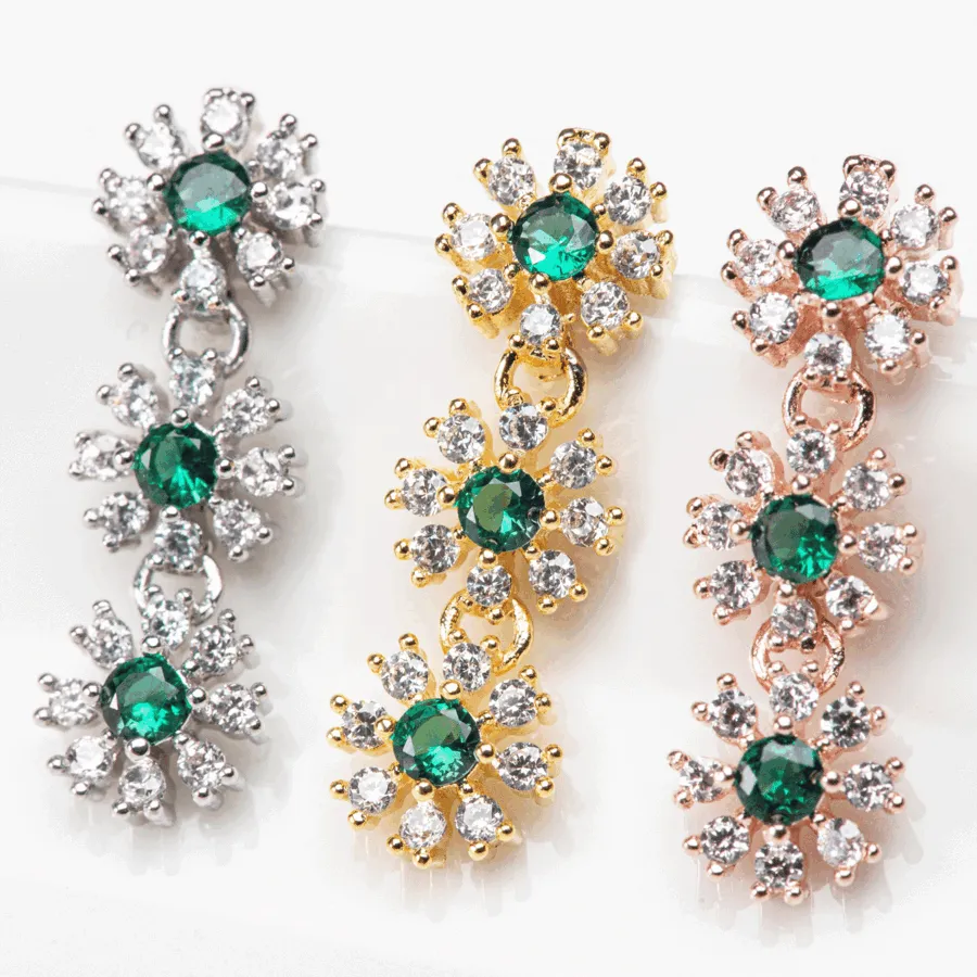 Three Flowers Crystal Earrings — view 1