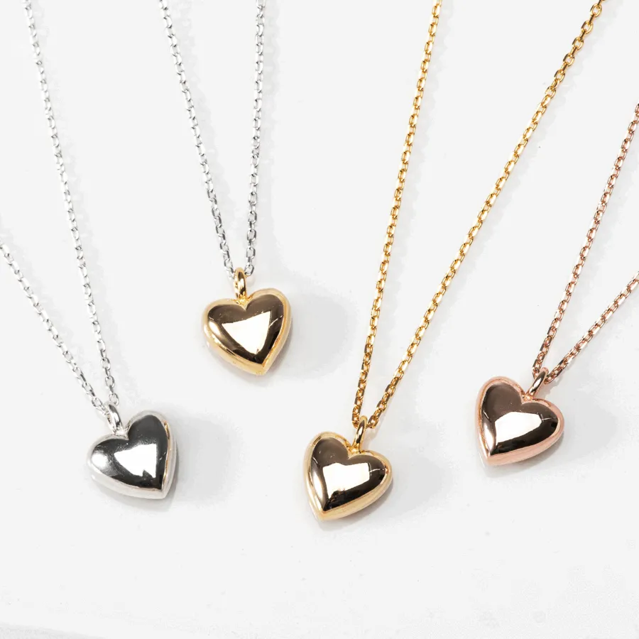 Two-Tone Puffy Heart Necklace — view 1
