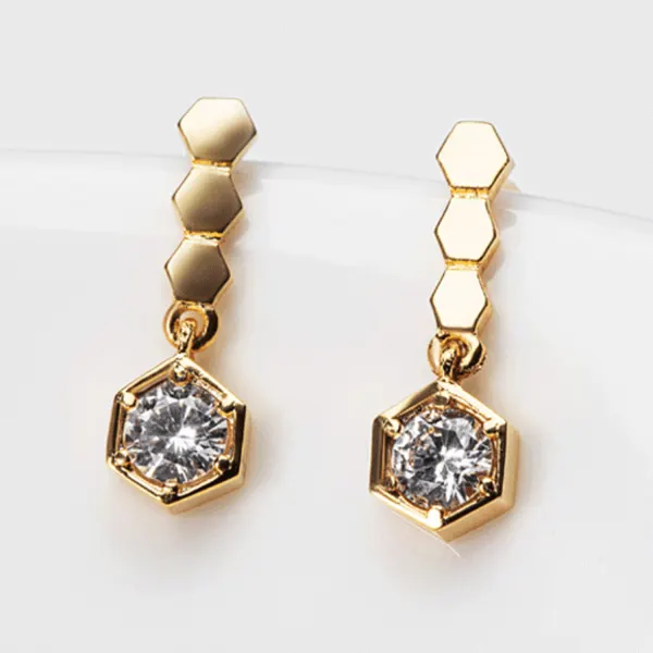 Hexagon Crystal Charm Earrings