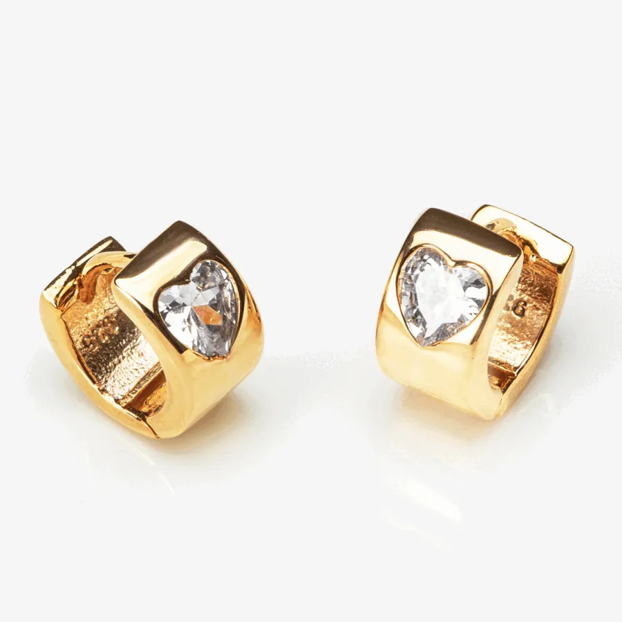 Bold Crystal Heart Huggies — view 1