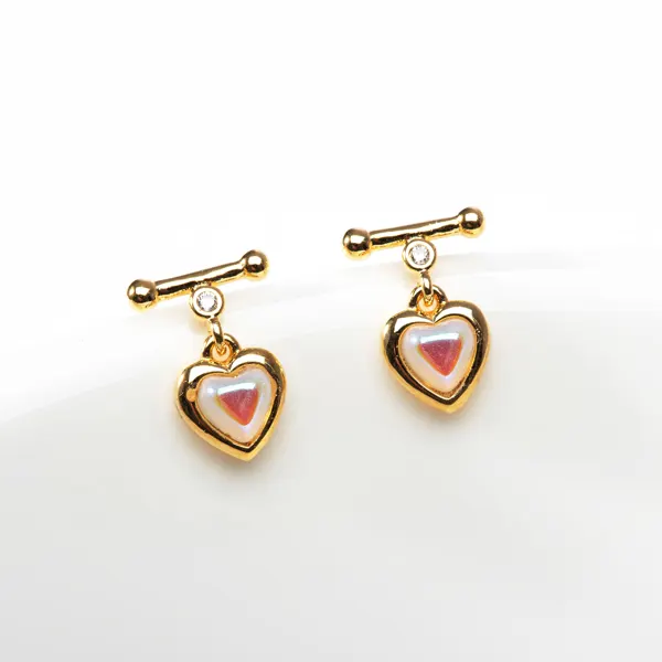 Moonstone Heart Bar Earrings