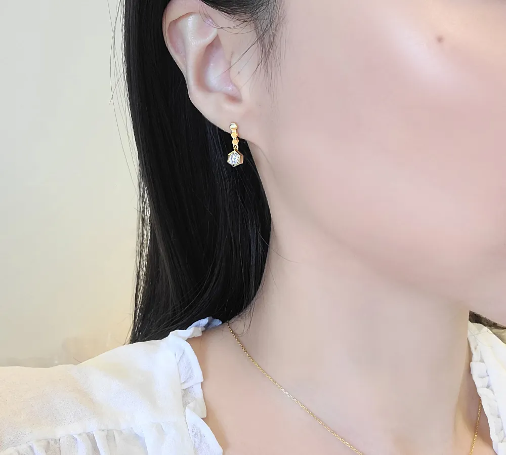 Hexagon Crystal Charm Earrings detail 4