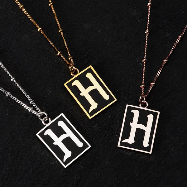 H Initial Square Necklace